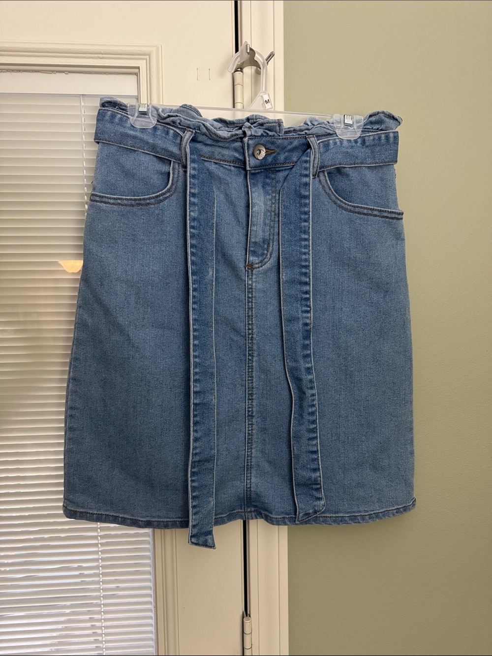 NWOT- Denim Ruffle Waist Tie Skirt - Blue